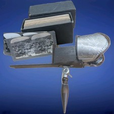 Antique Stereoscope Viewer Underwood Wood + Metal Design 36 Mixed Slides 1895/05