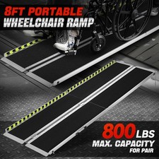 8Ft Aluminum Folding Wheelchair Scooter Mobility Ramp Portable Non-Slip 800 LBS