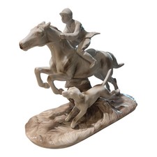 J. Stewart Horse with Jockey and Dog Foxhunting Porcelain Figure Vintage 10”