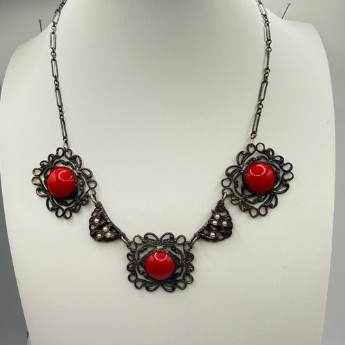 Vintage red cabochon filigree - vintage,