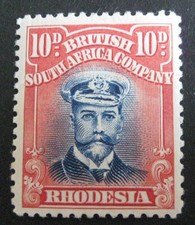 1913 Rhodesia HEAD Die IIIB 10d Deep blue & Red  MNH  SG 270