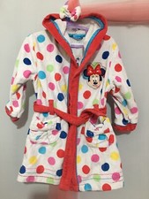 Baby Girls Disney Store Minnie Mouse Spotted Dressing Gown With Hood 18-24m🎀🎀
