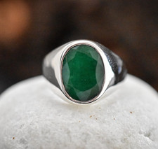 Natural Emerald Ring, Indian Beryl 925 Sterling Silver Real Emerald Rings