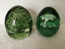 2 Victorian Bottle Green Dump Glass Antique Paperweights or Door Stops