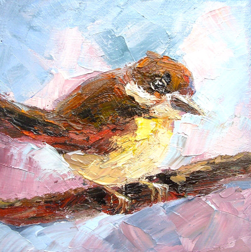Sparrow bird original oil - bird,