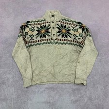 Vintage Polo Ralph Lauren Knitted Jumper Fairisle Patterned 1/4 Button Chunky