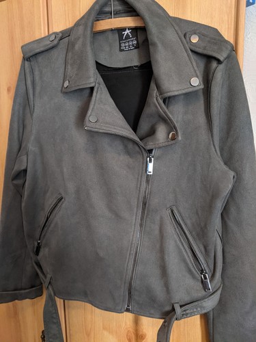 Grey faux suede biker - grey,