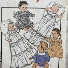 Vtg Style 4841 Sewing Pattern Baby Christening Gown Bonnet Knickers Dress NB 