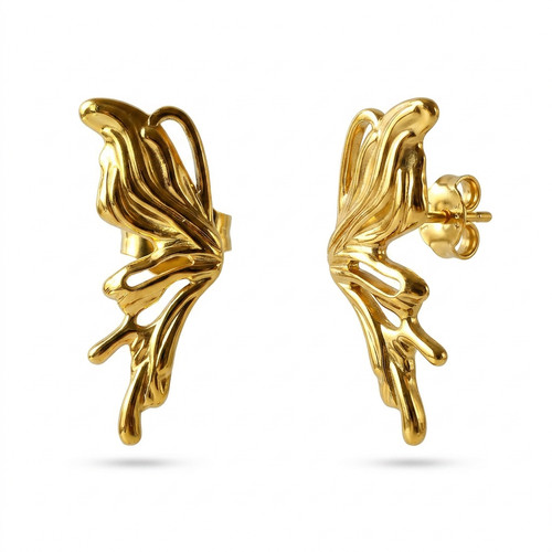 Gold organic earrings - gold,