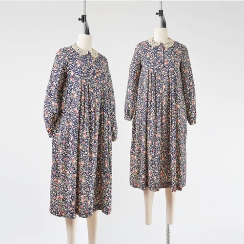 Vintage 70s navy floral midi - vintage,