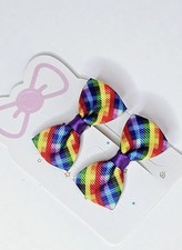 Dog Hair Bow Clips Rainbow 2pcs Handmade UK
