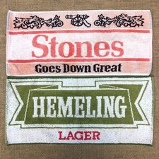 2 X VINTAGE HEMELING LAGER STONES BITTER COTTON BAR MAT TOWELS MAN CAVE