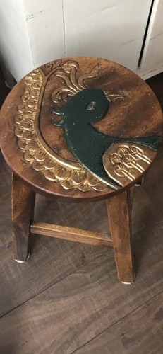 Carved wooden stool - carved, boho