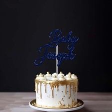 Personalised Baby Cake Topper Custom Baby Shower Mirror Acrylic Name Decoration