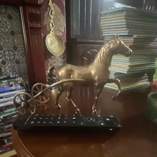 Brass horse cart figurine - brass,