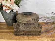 Vintage Reclaimed Hand Carved Indian Wooden Pillar Base Candle Holder Plinth