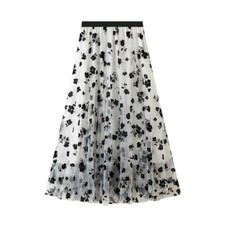 Summer Mid-Length Pleated Skirt New Mesh Skirt Women's