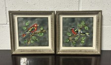 Beautiful Pair Of Vintage Provence Ardeco Vallauris Framed Bird Design Tiles