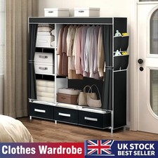 Large Fabric Canvas Wardrobe Clothes Hanging Rail Storage Closet with 3 Drawers