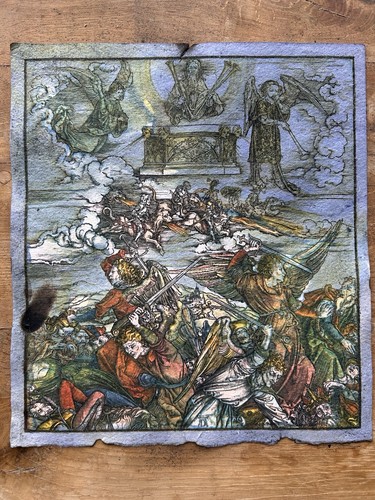 Antique hand coloured woodcut - hand,