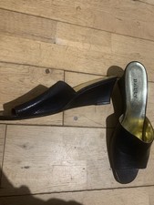 BALLY Womens Black Leather Shoes Wedge Mules Slip On UK Size 6.5 39.5 Italy