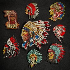 NATIVE AMERICAN INDIAN Crazy Horse Motorcycle Biker Embroidered Patch Iron-On
