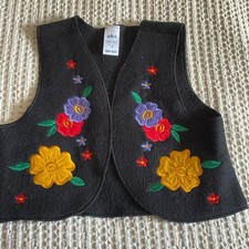A Vintage BHS Childs Waist Coat with Embroidered Flowers Age 7-8 Years