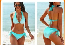 Shein padded two tone lined Turquoise Bikini Size Medium C/cup NEW shien