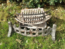 Vintage cast iron fire grate with front and ash pan