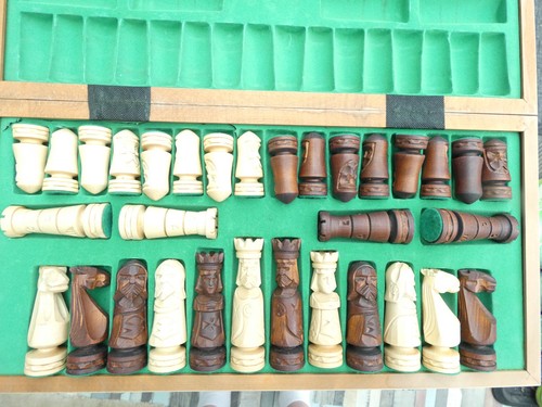 Large wooden hand carved chess - wooden,