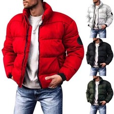 Men's Jacket Warm Winter Coat Quilted Bomber Jacket Windproof Insulated Zip Up