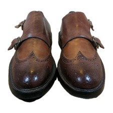 Brecos Men’s Double Monk Strap Brogue Shoes Brown Leather Made in Italy UK 8.5 