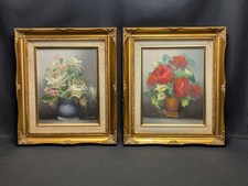 Pair of Still Life Oil Paintings By S.Leigh Floral Signed Framed Vintage Art