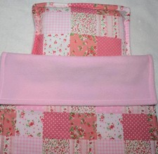 Dolls pram cot bedding set pink patchwork with pink fleece reverse Christmas 