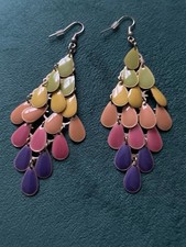 Multi Coloured Teardrop Dangle Costume Earrings Stunning  