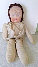 LOVELY ANTIQUE CLOTH RAG DOLL- 16 1/2 INCHES TALL - NEEDS TLC