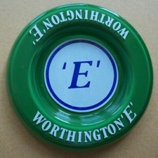Vintage WORTHINGTON E Small Pub Ashtray/Dish Green glass  Approx 5.25" diameter
