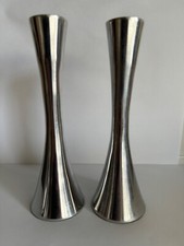 Modernist Pair of Polished Aluminium Candlesticks 19cm