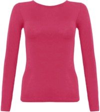 Womens Long Sleeve Round Neck Plain Basic Ladies Stretch T-Shirt Top UK 8-26