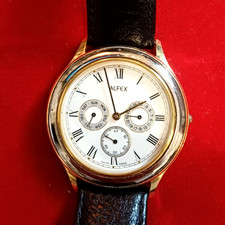 Rare ALFEX Quartz Multi Dial Gents Swiss Watch ~ 7 Jewel Swiss Movement
