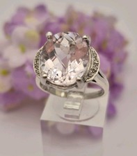 9ct White Gold Kunzite Diamond Ring, Size P Large Statement Piece, Hallmarked