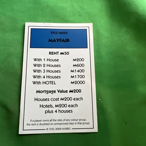 Monopoly mayfair card for - monopoly,