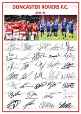 11857. 2025-26 Doncaster Rovers Signed Team Photo Sheet (PRINTED AUTOGRAPH - A4)