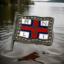 Sterling 925 Silver Enamelled RNLI Flag Brooch - Royal National Lifeboat Institu