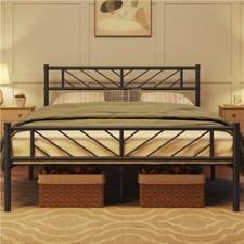 Single/Double/King Metal Bed Frame Bed Platform with Arrow Design Headboard Home