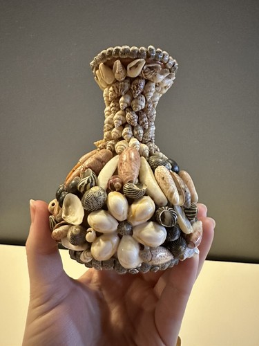 Vtg sea shell terracotta vase - terracotta,