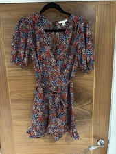 Topshop Red Pink Blue Floral Print Cute Summer Playsuit Romper Size 10 UK