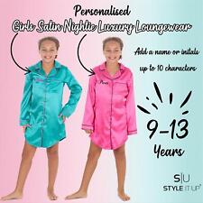 Personalised Girls Satin Nightgown Pyjama Set Long Sleeve Loungewear Silky Comfy
