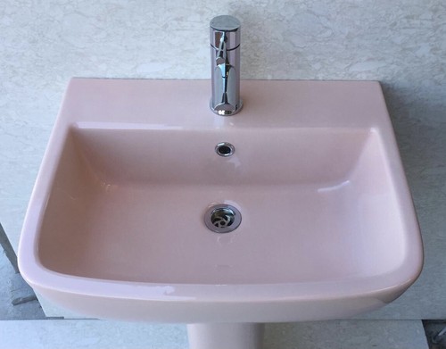 Pink square basin and pedestal - pink,