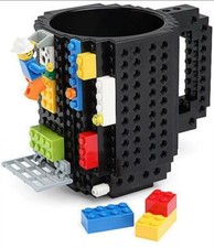 Build-on Brick Lego Type Mug Large Black Plastic with building blocks